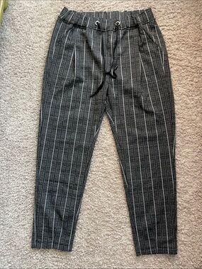 Women's Gray Pinstripe Drawstring Chinos